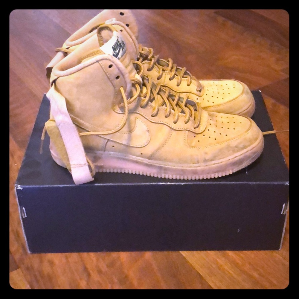 Tan Nike high top Air Force 1’s
